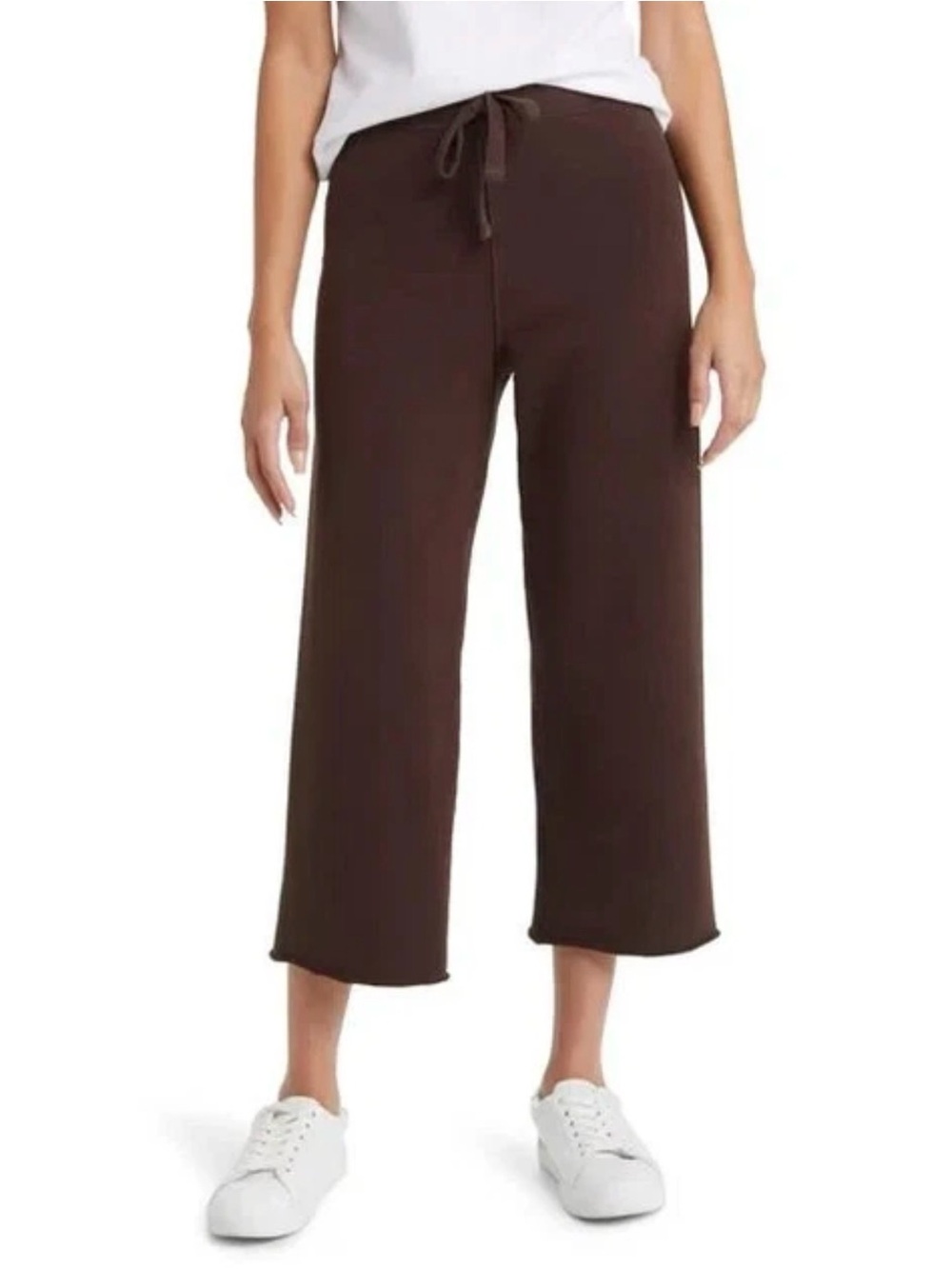 Frank & Eileen Brown Terry Cloth Wide-Leg Cropped Drawstring Pants Sweatpants S